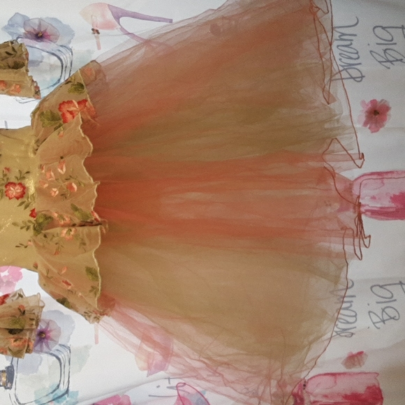 A wish come true floral/tulle dress. Tulle: 3 layers pink, green and sheer. - Picture 6 of 6